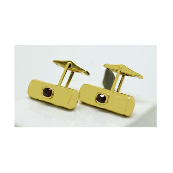 Genuine 1.22 Cts Garnet Cufflinks 14k Yellow Gold - Picture 3 of 3